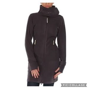 Dark purple long funnel neck fleece bench jacket snug large perfect for fall